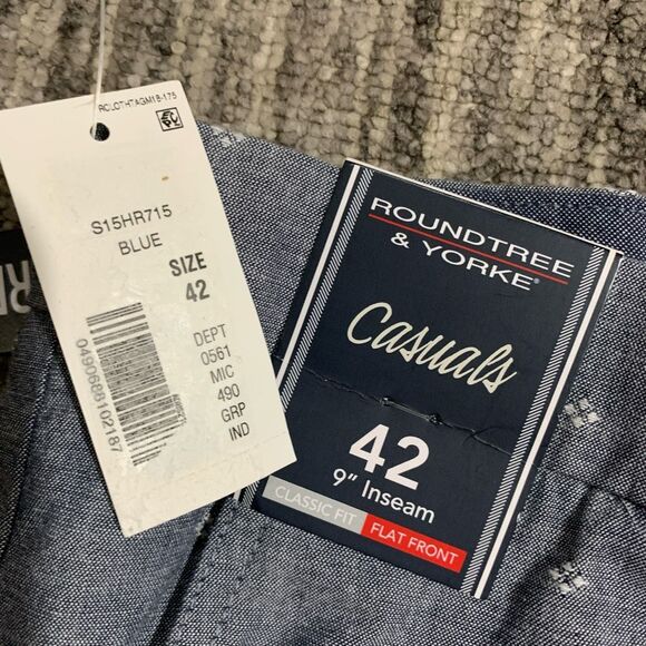 New Roundtree & Yorke Casuals Men's Shorts 42 Blue Flat Front Pattern 9” Inseam - Picture 4 of 7